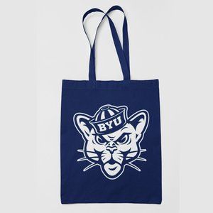 NEW BYU Brigham Young Cougars Mascot Canvas Medium Tote Bag NAVY